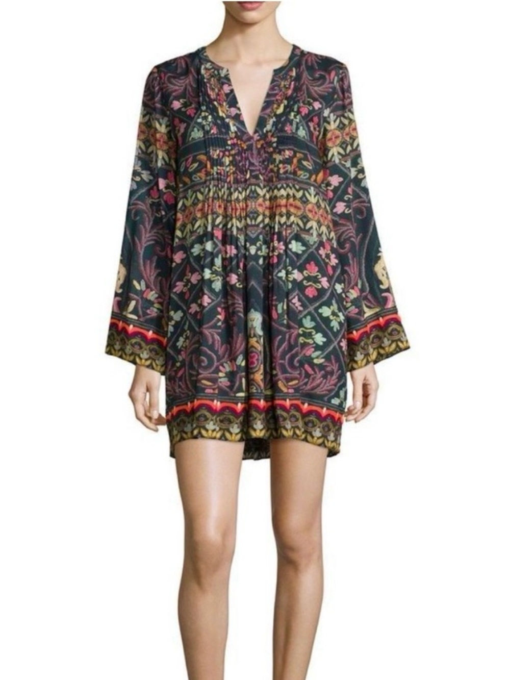Hemant & Nandita Pintuck Embroidered Mini Dress